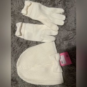 Kate spade cream bow beanie and glove set women’s one size